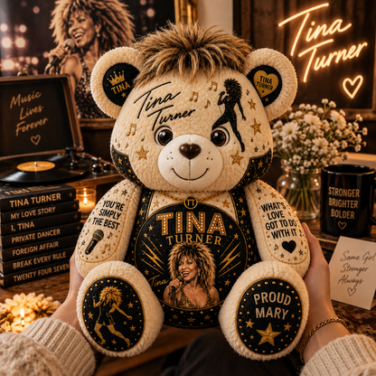 Tina Turner Bear Custom Shaped Pillow – Music Legend Fan Gift