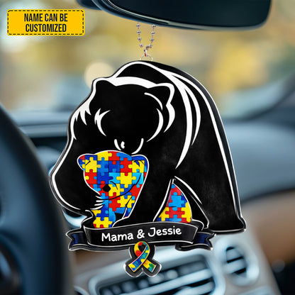 Personalized Autism Bear Mom Car Ornament