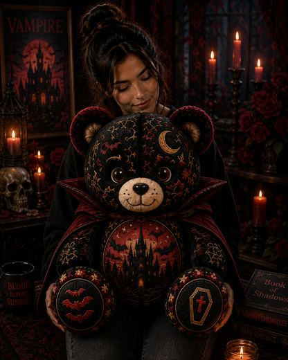 Vampire Night Bear Custom Shaped Pillow – Gothic Halloween Gift for Vampire & Spooky Season Lovers