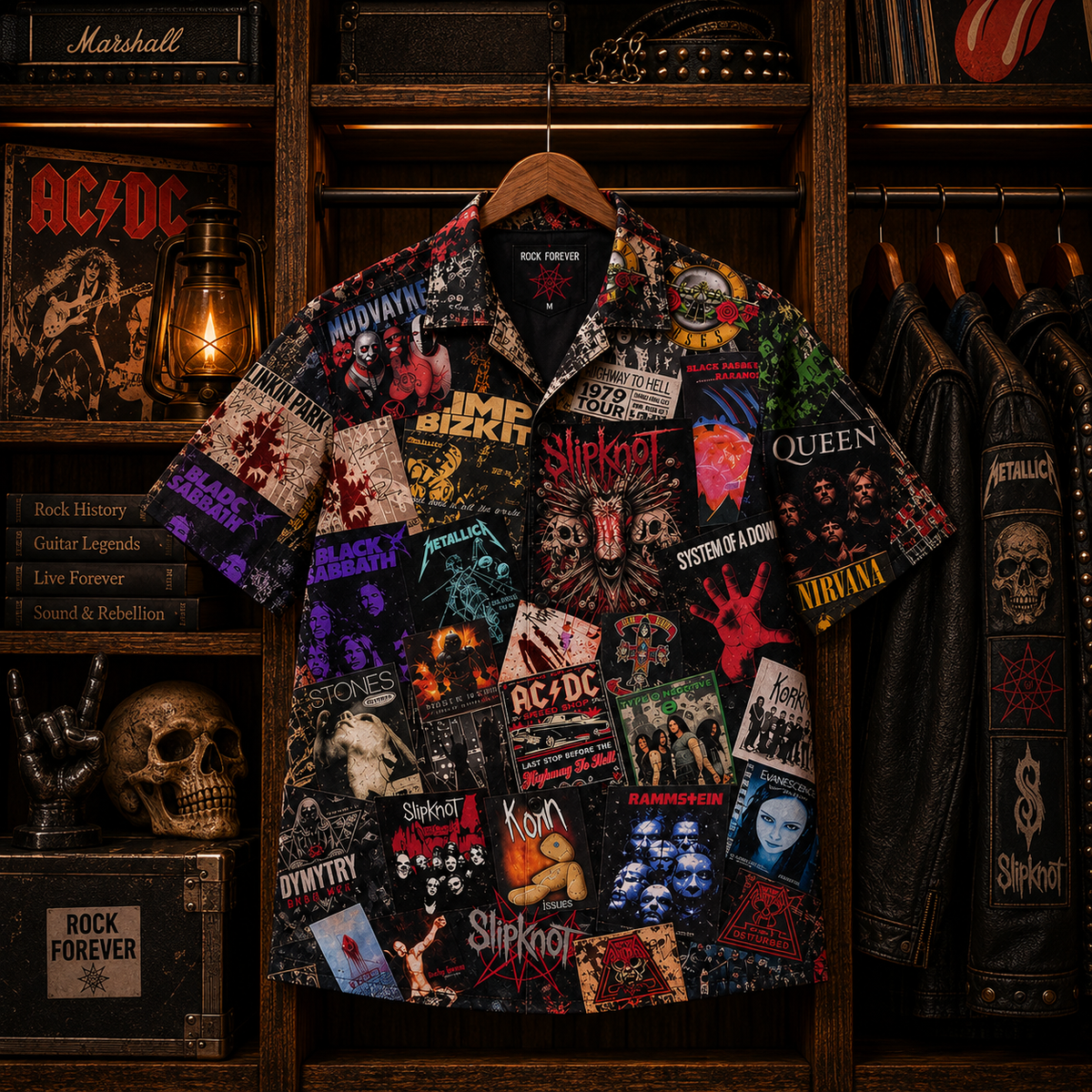 Nu Metal & Rock Legends Collage Hawaiian Shirt – Vintage Rock Shirt, Heavy Metal Music Fan Gift