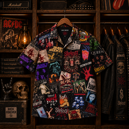 Nu Metal & Rock Legends Collage Hawaiian Shirt – Vintage Rock Shirt, Heavy Metal Music Fan Gift