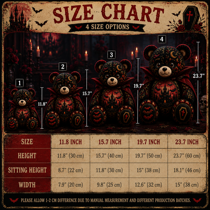 Vampire Night Bear Custom Shaped Pillow – Gothic Halloween Gift for Vampire & Spooky Season Lovers
