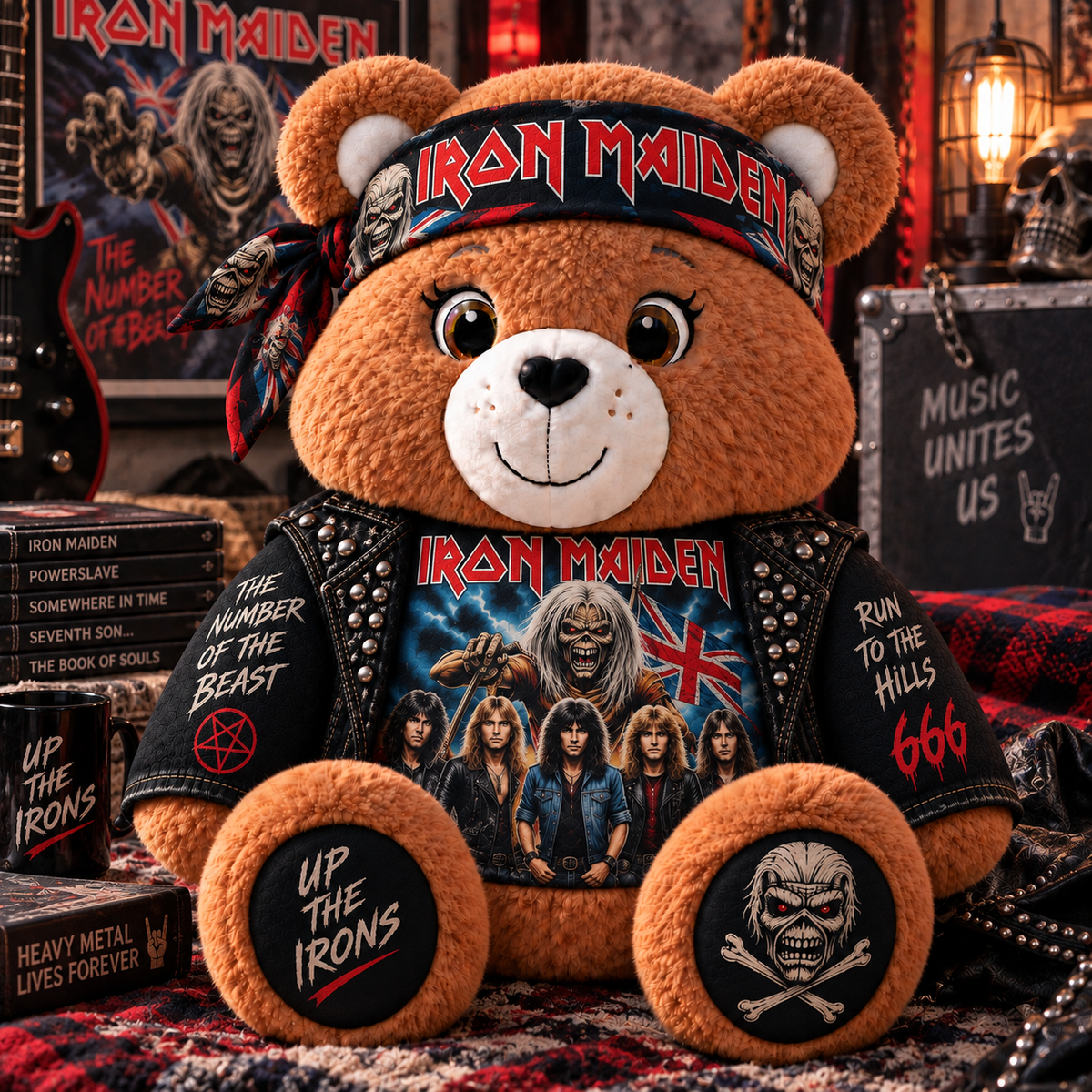 Iron Maiden Custom Shaped Bear Pillow – The Number of the Beast Run to the Hills Heavy Metal Music Inspired Gift for Iron Maiden Fans