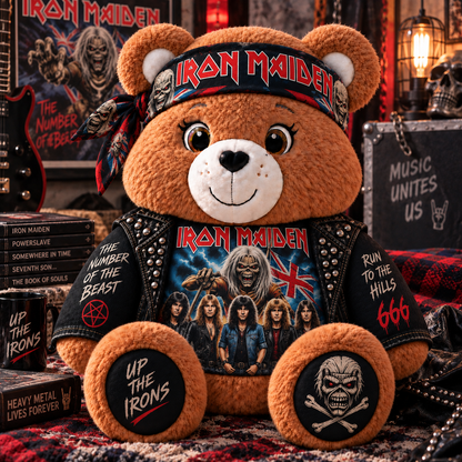 Iron Maiden Custom Shaped Bear Pillow – The Number of the Beast Run to the Hills Heavy Metal Music Inspired Gift for Iron Maiden Fans