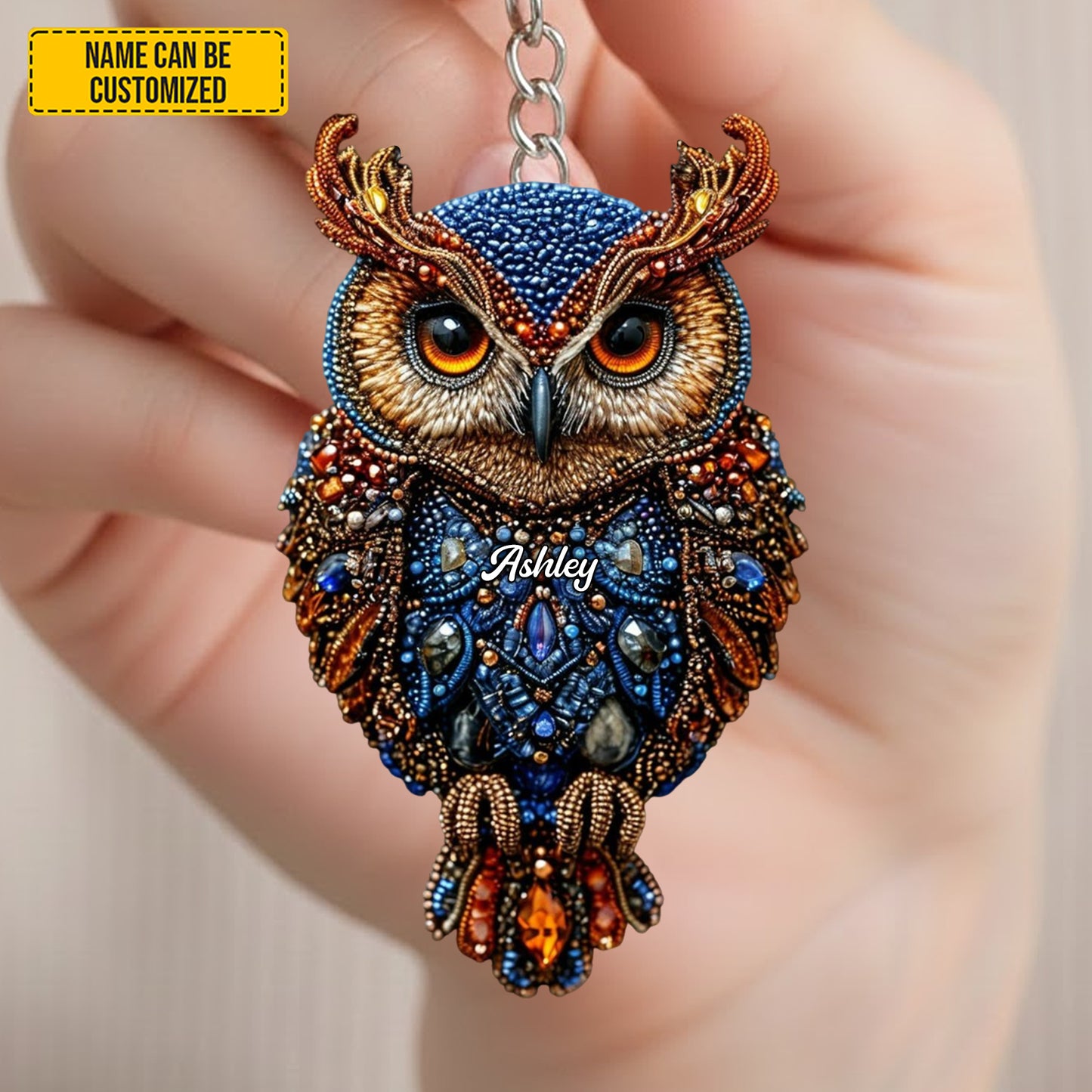 Personalized Cute Sparkle Owl Keychain