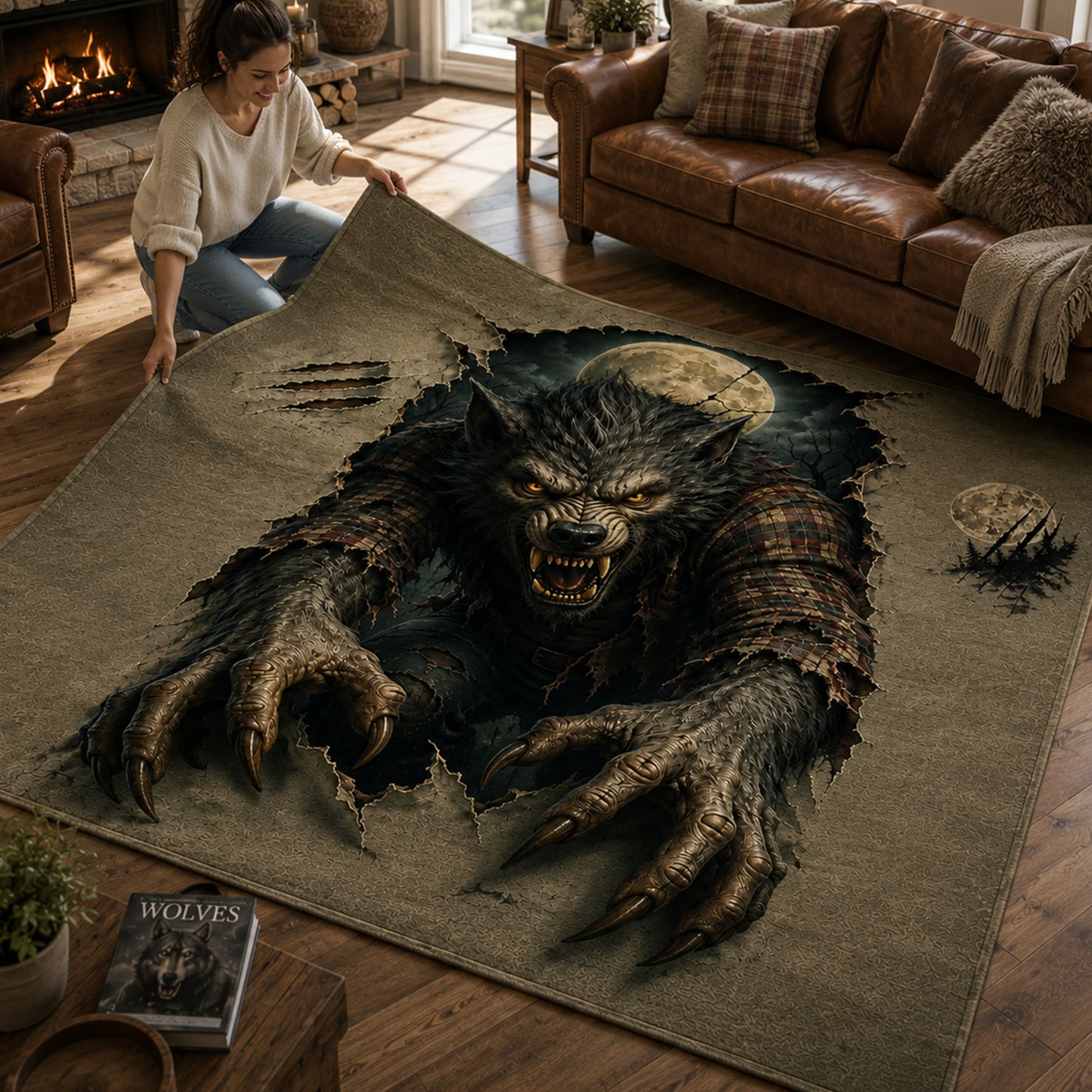 Fierce Werewolf 3D Illusion Area Rug
