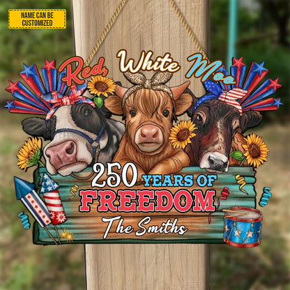 Red White Moo – Personalized Farmer Custom Shaped Wood Sign