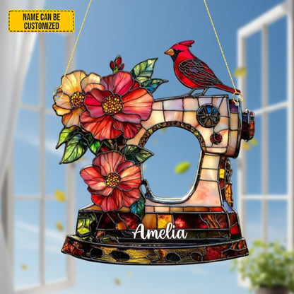 Love Sewing Cardinal - Personalized Acrylic Window Hanging