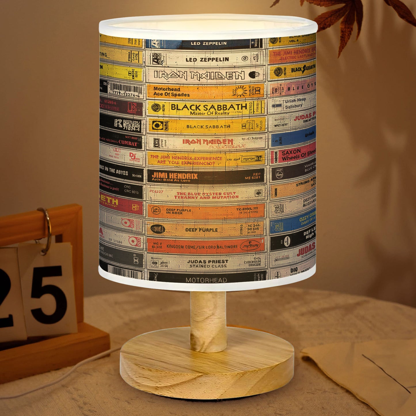 Classic Heavy Metal Hard Rock Wood Base Fabric Lamp, Vintage Rock Lamp for Music Lovers, Retro Home Décor Gift