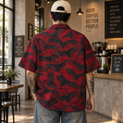 Dark Gothic Bat Swarm Red Hawaiian Shirt