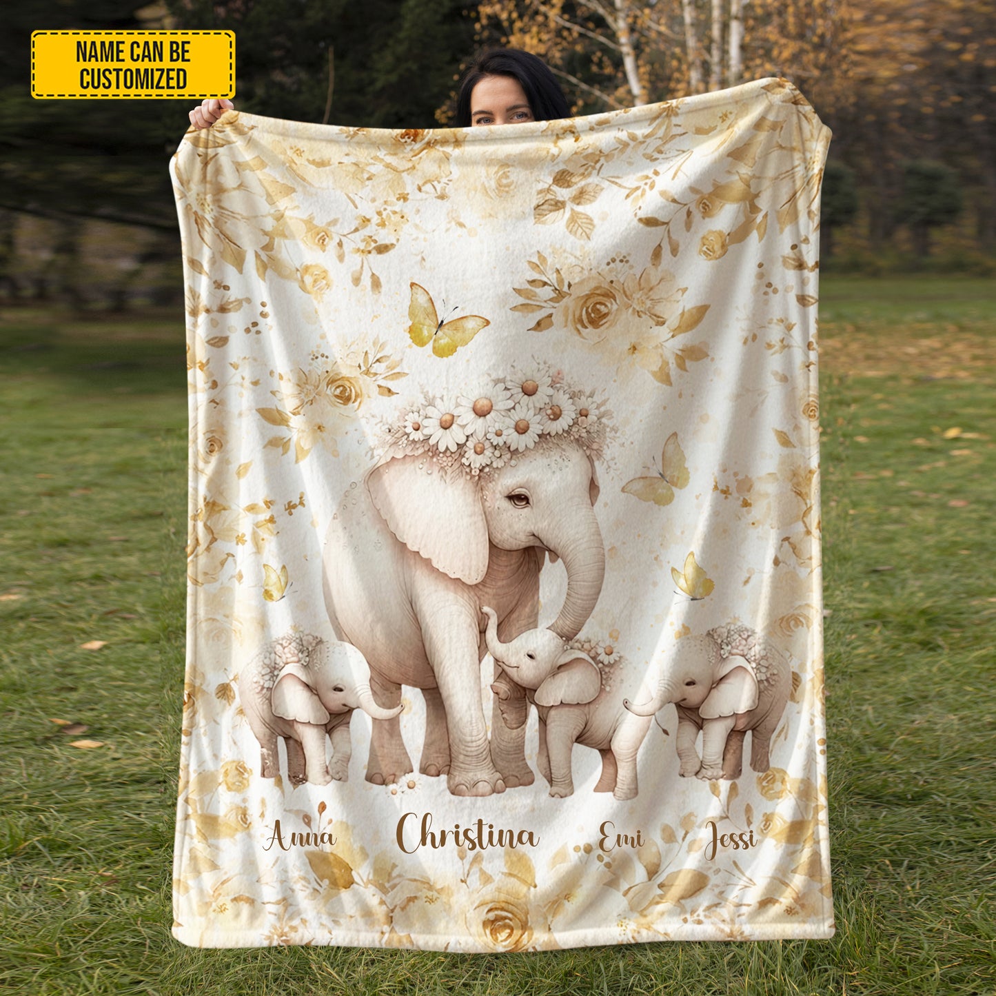 Personalized Elephant Family Blanket