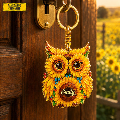 Sunflower Owl – Personalized Owl Acrylic Keychain
