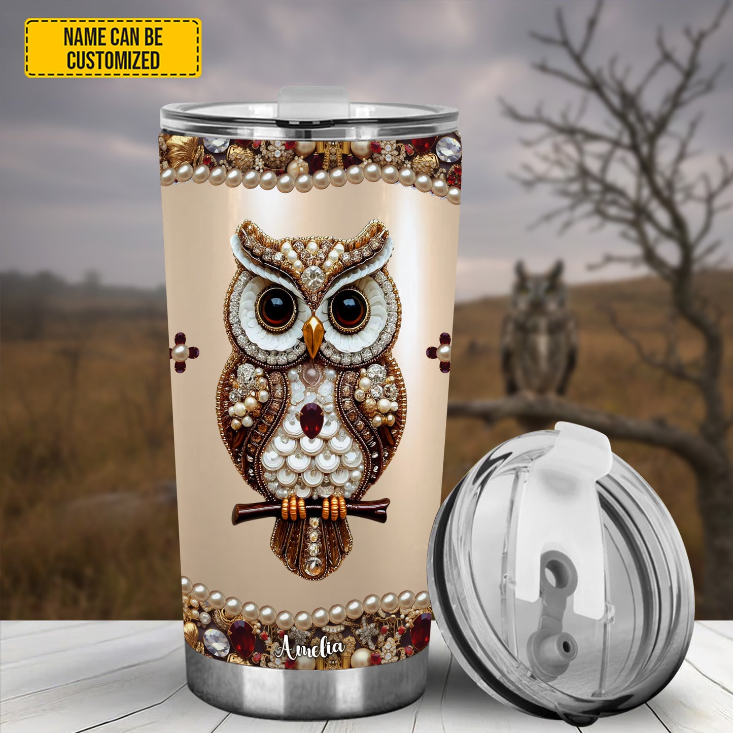 Personalized Sparkle Owl Stainless Steel Tumbler