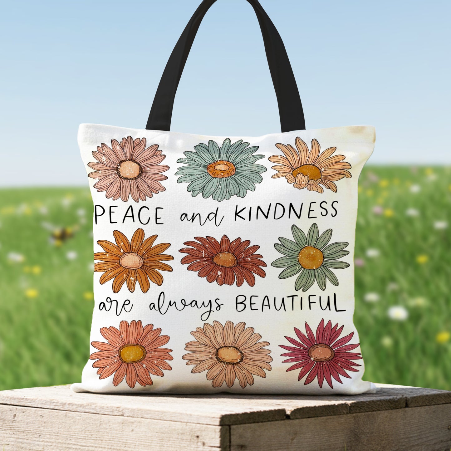 Peace And Kindness - Floral Tote Bag