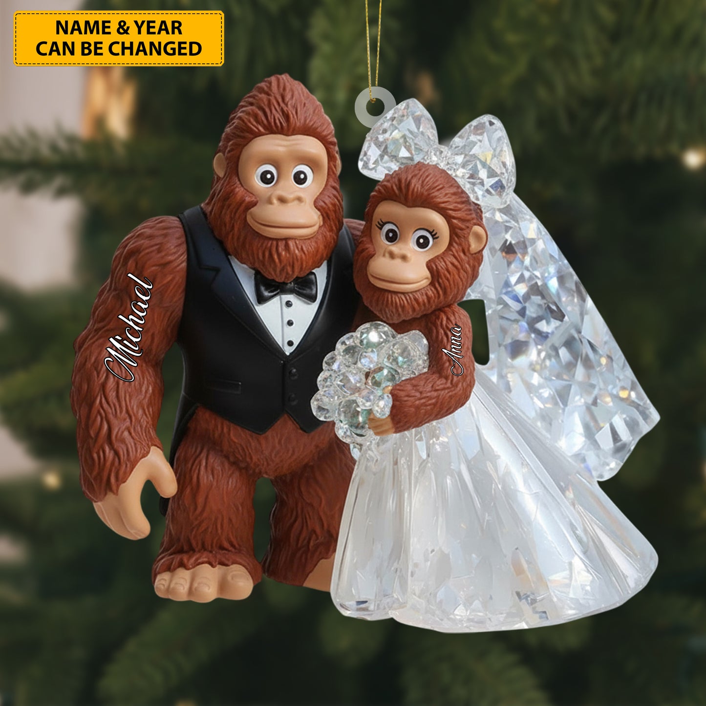 Hitched in the Wild – Personalized Bigfoot Couple Ornament