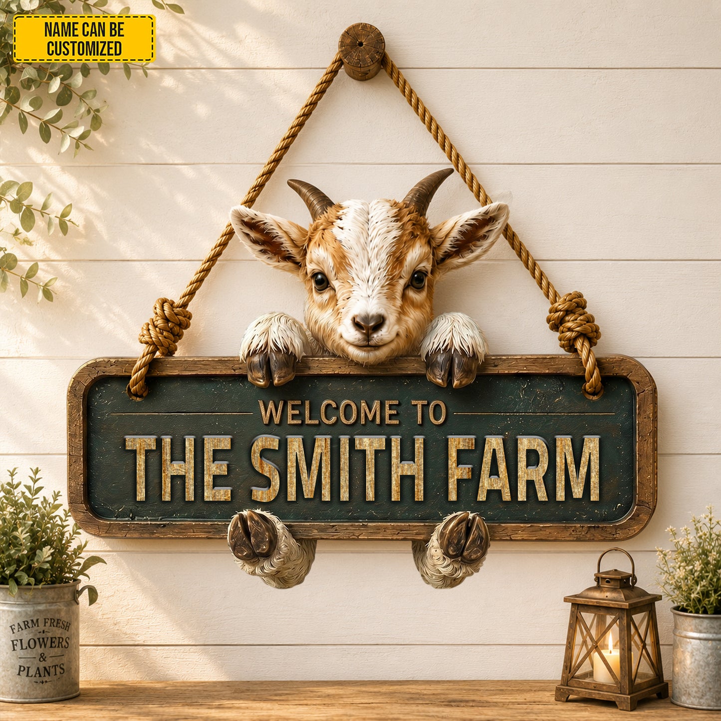 Welcome To The Farm  – Personalized Goat Wooden Sign
