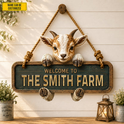 Welcome To The Farm  – Personalized Goat Wooden Sign