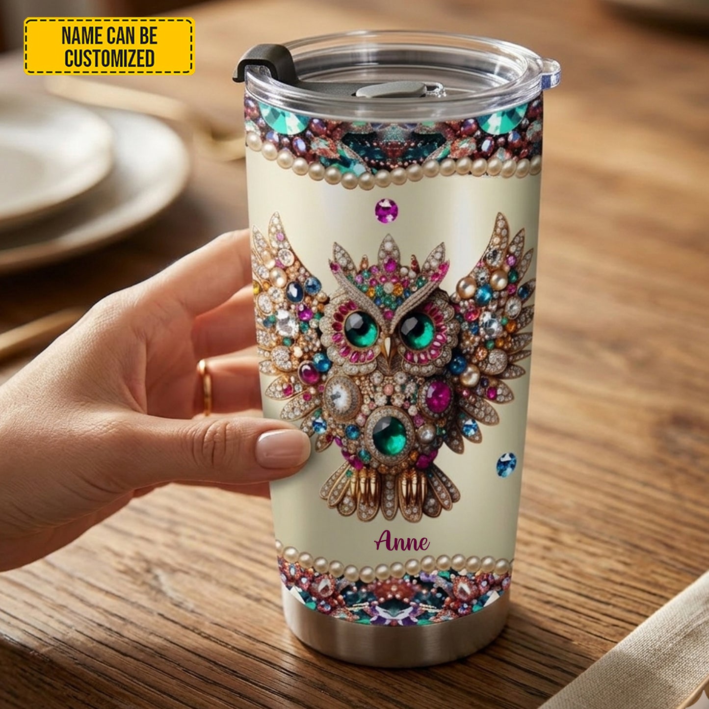 Personalized Sparkle Owl Stainless Steel Tumbler