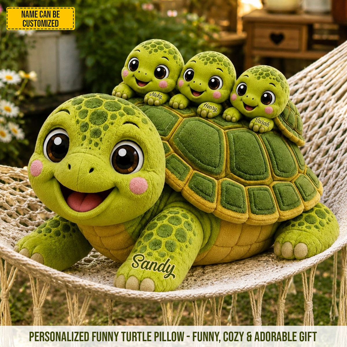 Mom Turtle With Little Kids - Personalized Shaped Pillow