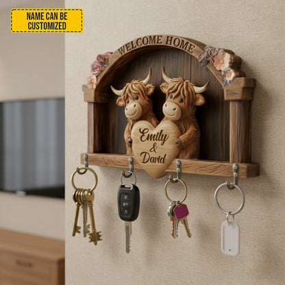 Personalized Highland Cow Couple Custom Shaped Key Rack