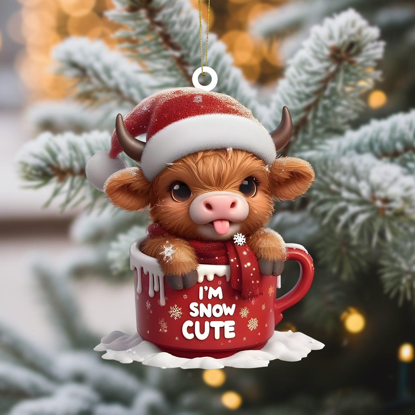 Cute Highland Cow In Mug Christmas Acrylic Ornament