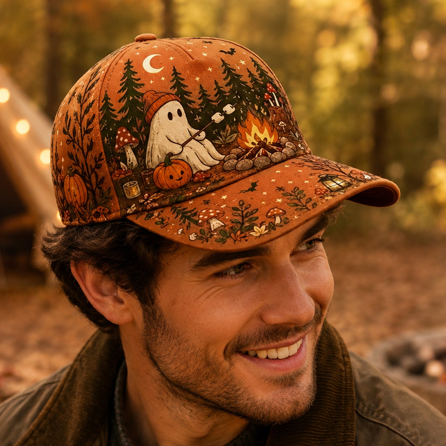 Cozy Ghost Campfire – Halloween Cap