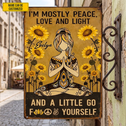 Personalized Sunflower Hippie Yoga Metal Sign