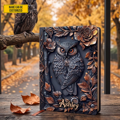 Personalized Floral Owl Leather Journal