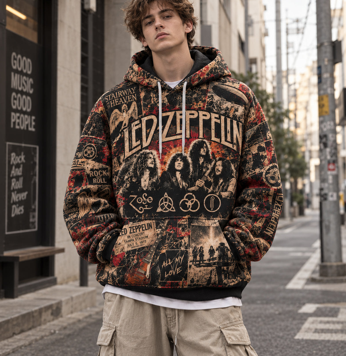 Led Zeppelin Stairway to Heaven Vintage Rock Collage All Over Print Hoodie