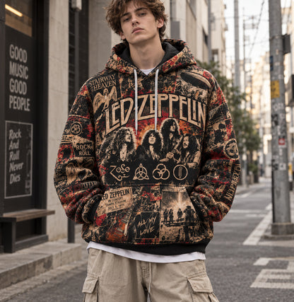 Led Zeppelin Stairway to Heaven Vintage Rock Collage All Over Print Hoodie