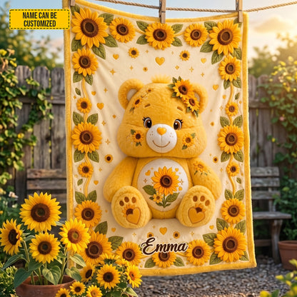 Personalized Sunflower Bear Blanket