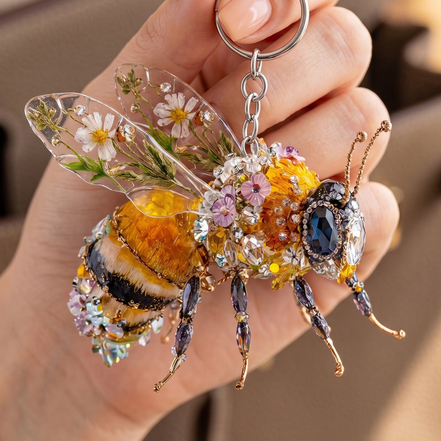 Sparkle Bee Floral Keychain