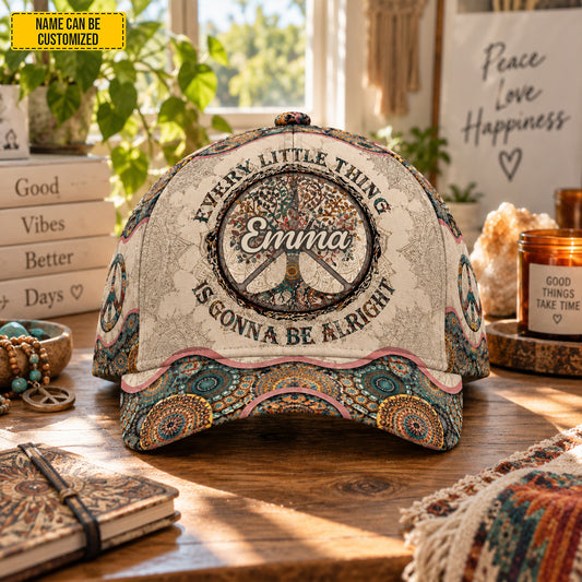 Personalized Boho Peace  Classic Cap – Custom Name Hippie Gift