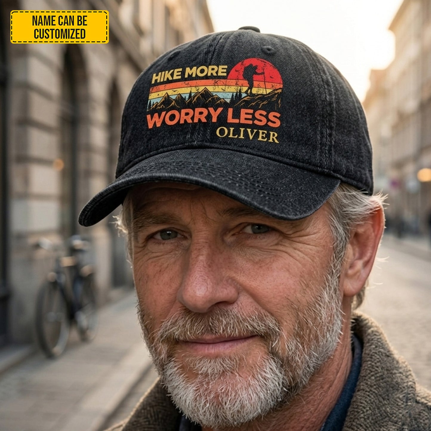 Personalized Hike More Worry Less Denim Cap