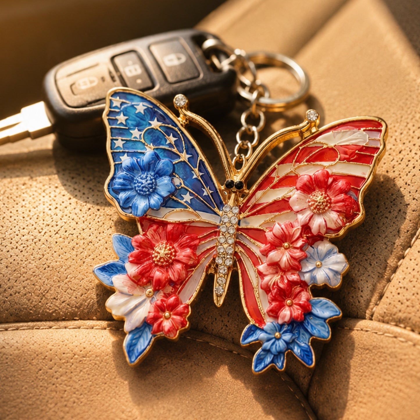 Beautiful Patriotic Butterfly Keychain