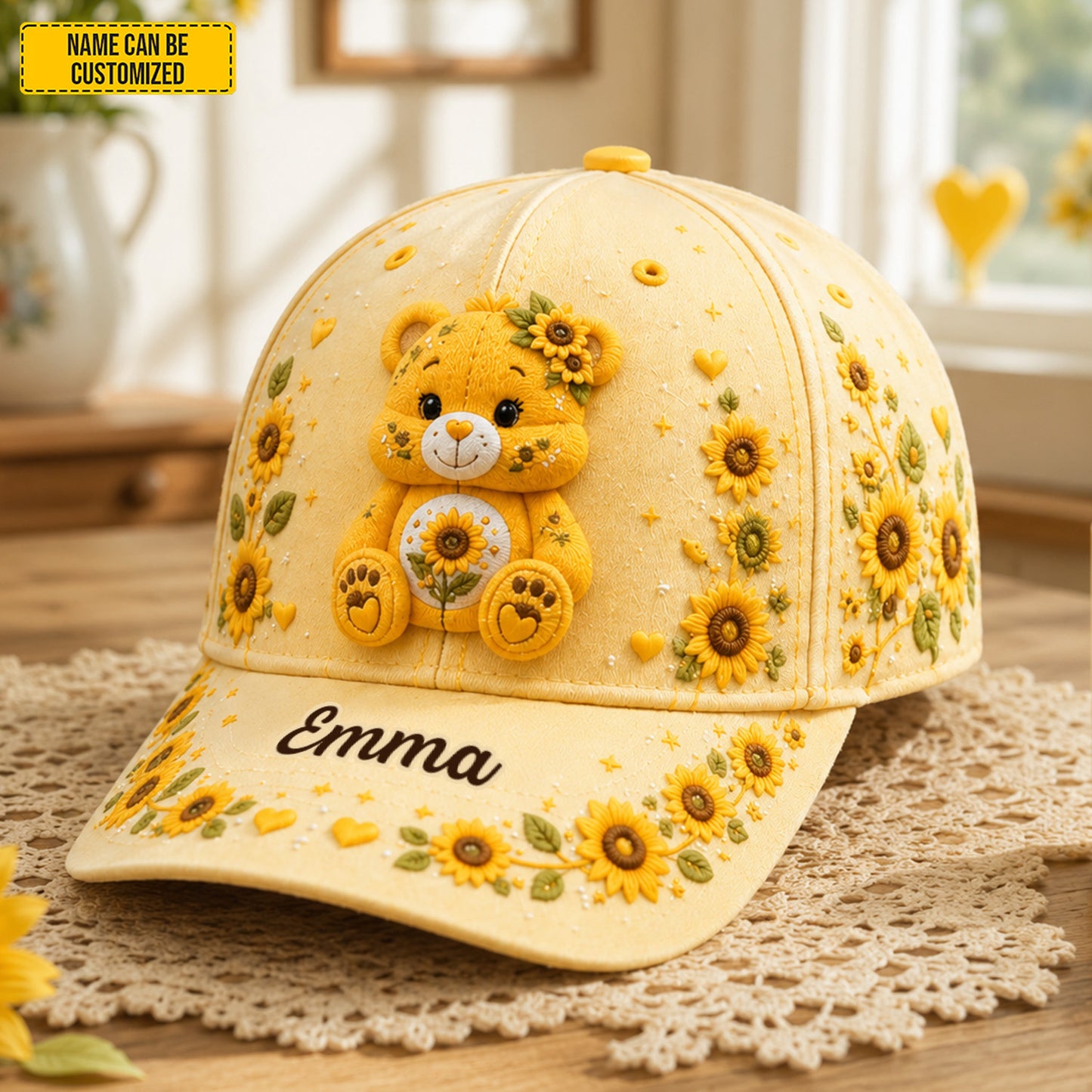 Personalized Sunflower Bear Classic Cap