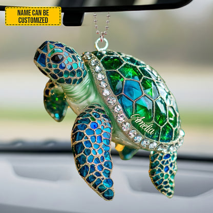 Personalized Sparkle Turtle Car Ornament