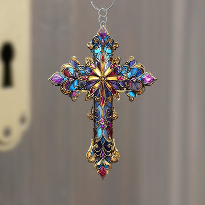 Stained Glass Cross Keychain