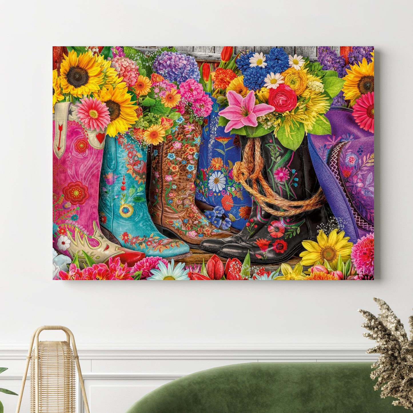 Western Floral Boots Wall Art Canvas