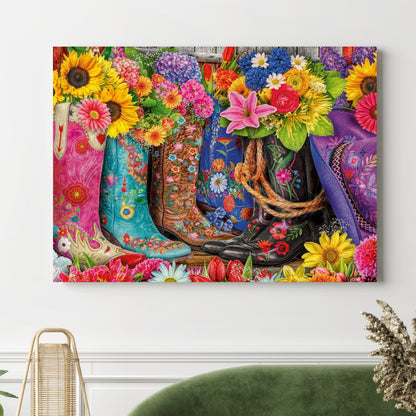 Western Floral Boots Wall Art Canvas