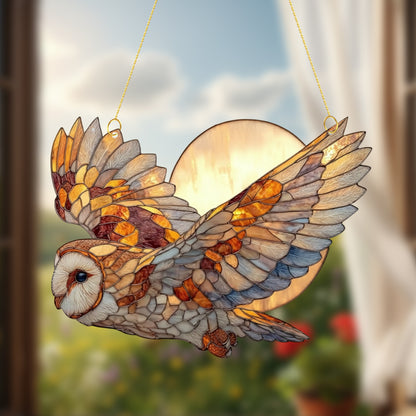 Beautiful Owl & Moon Acrylic Suncatcher