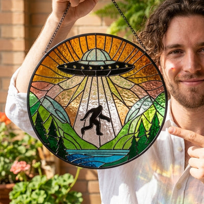 Bigfoot UFO Stain Glass Suncatcher