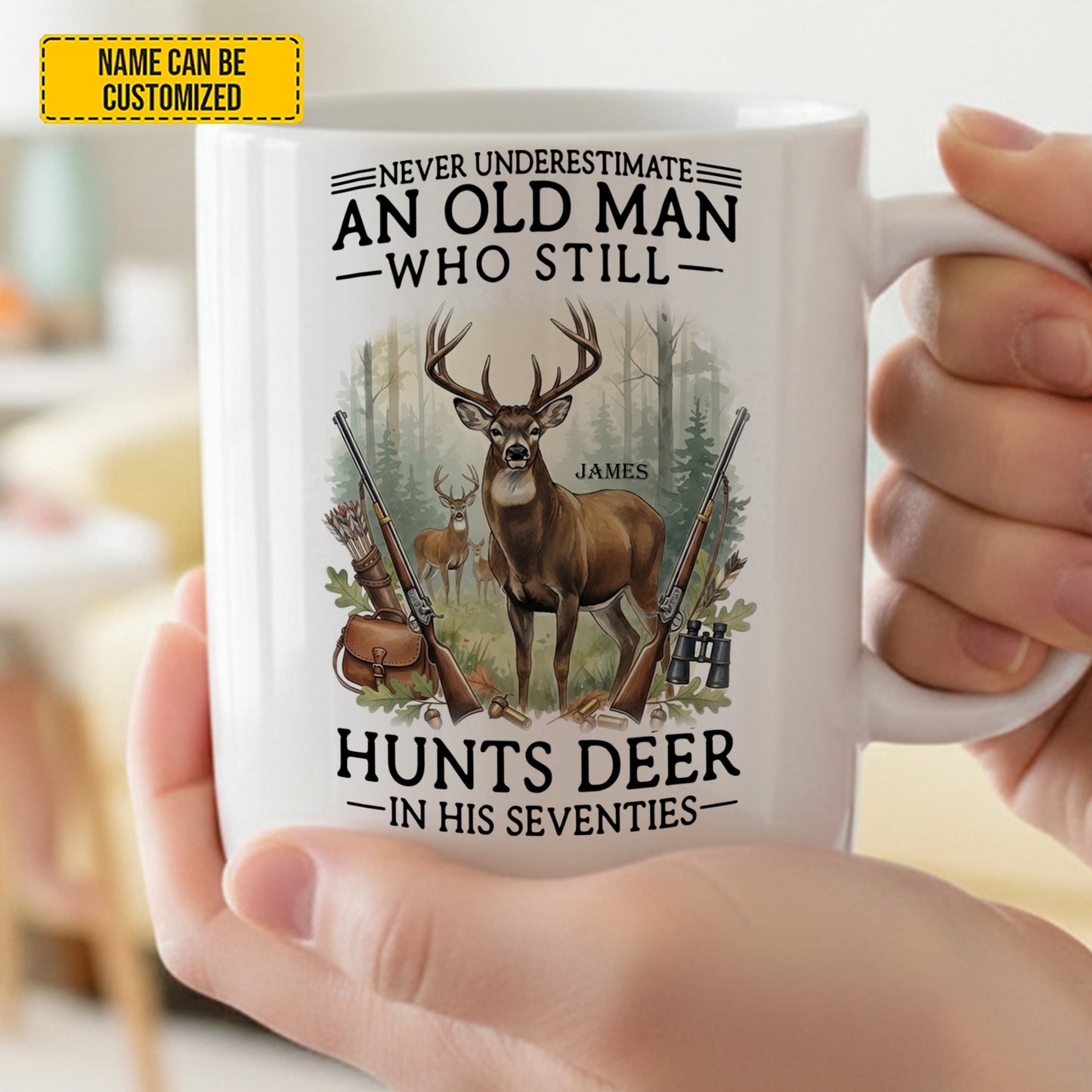 Old Man Deer Hunter – Personalized White Mug