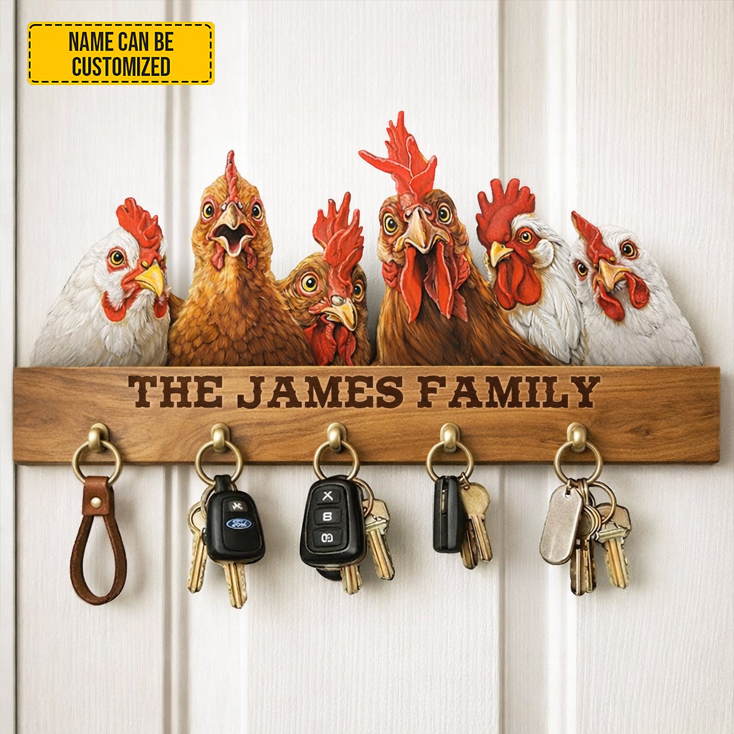 Personalized Chicken Family Key Rack