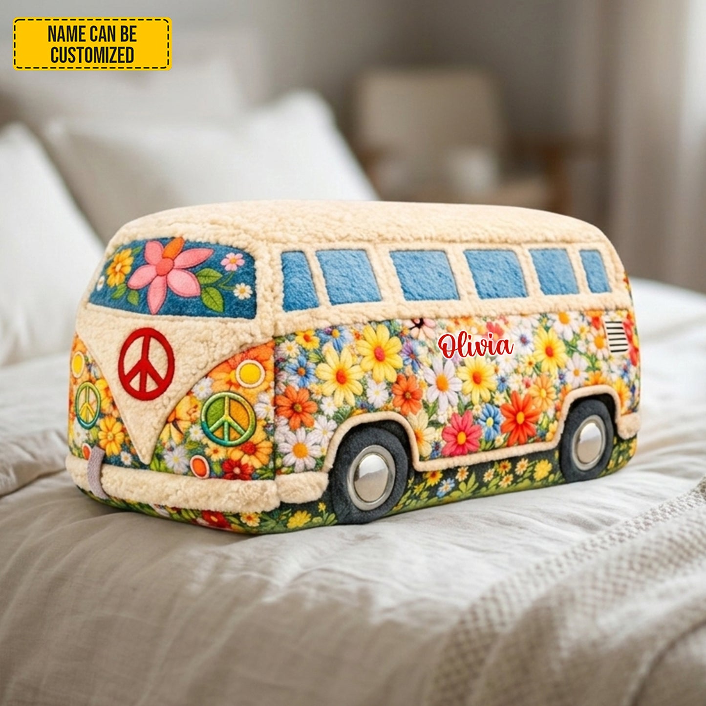 Stay Wild - Personalized Hippie Van Shaped Pillow
