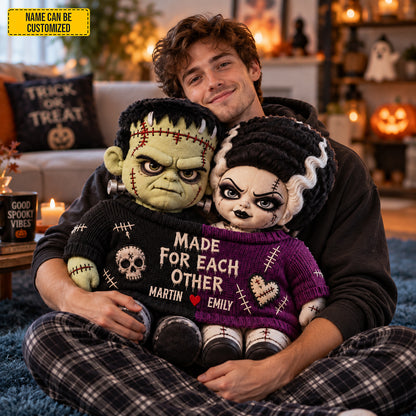 Personalized Made For Each Other Monster Couple Dolls Custom Shape Pillow