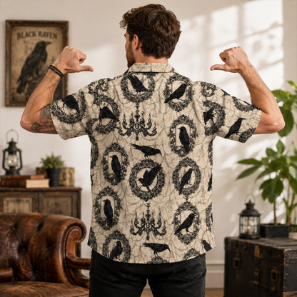 Gothic Raven Vintage Frames – Halloween Hawaiian Shirt