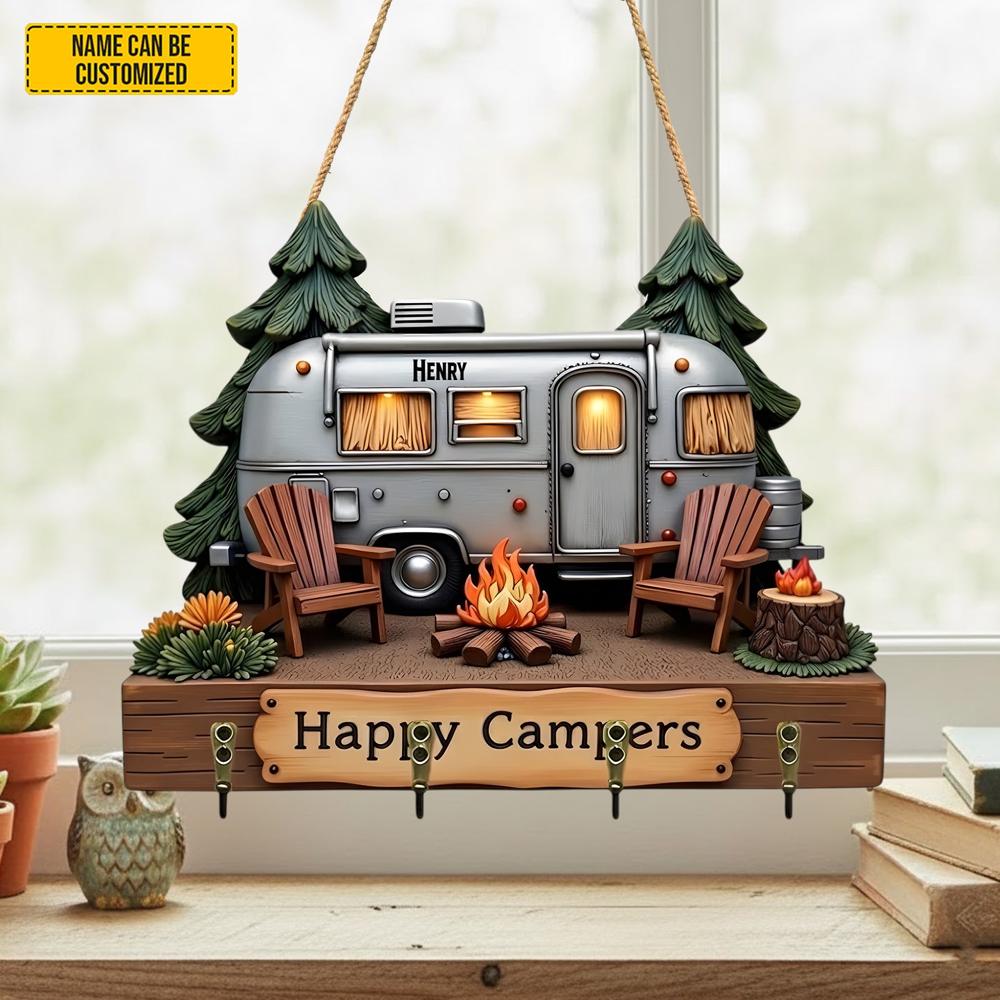 Personalized Happy Campers Custom Shaped Key Rack