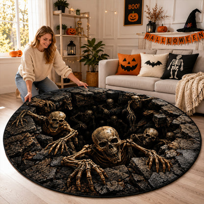 3D Skeleton Abyss Illusion Round Area Rug 2