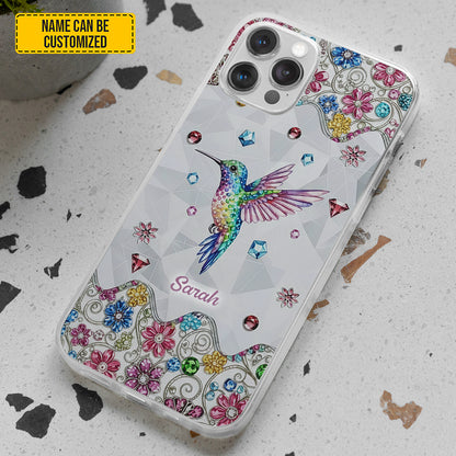 Personalized Sparkle Hummingbird Floral Phone Case